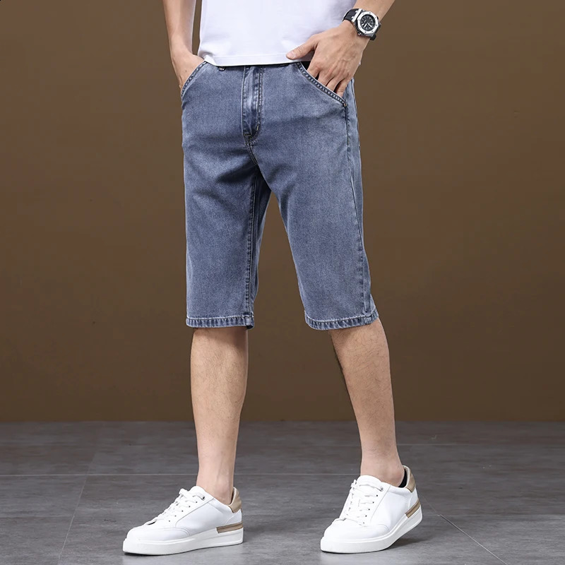 Mens Summer Thin Lyocell Shorts Loose Straight Pair Casual Denim Elastic Fabric Comfortable 240925