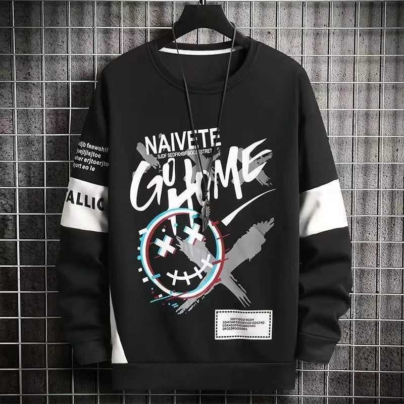 American Round Neck Pullover Long Sleeved T-Shirt Men Spring And Autumn Loose Lazy Style Hoodie Trendy Brand Plus Size Top MenX240925