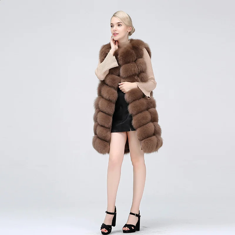 Natural genuine fox fur vest jacket with natural fur coat womens coat vest waist coat long fur coat genuine fox coat 240924