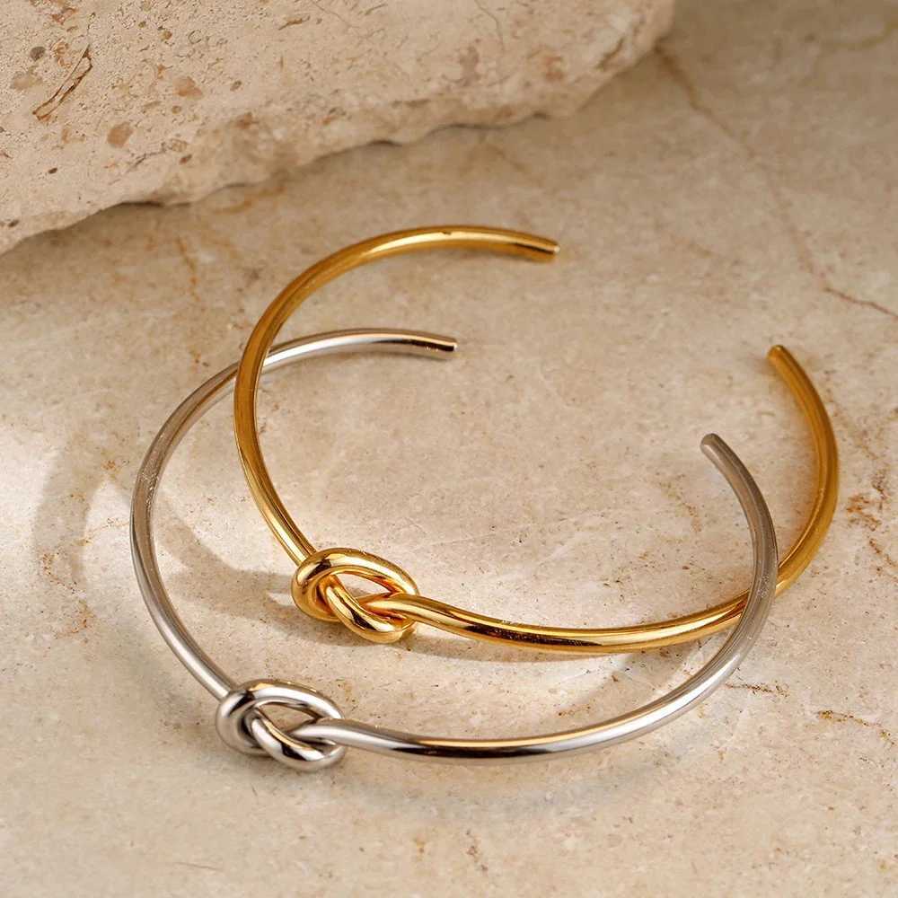 Womans Minist Open Bracelet Shimmering Gold Silver Color Knot Ins Copper Bracelet Personality Simple JewelryX240925