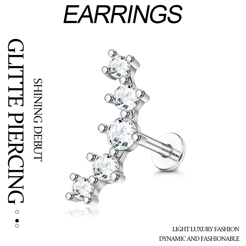 G23 Titanium Cartilage Earrings for Women 16G Pure Titanium Flat Back Stud for Sensitive Ear Cartilage CZ Stud Earrings Internally Threaded Conch Heli