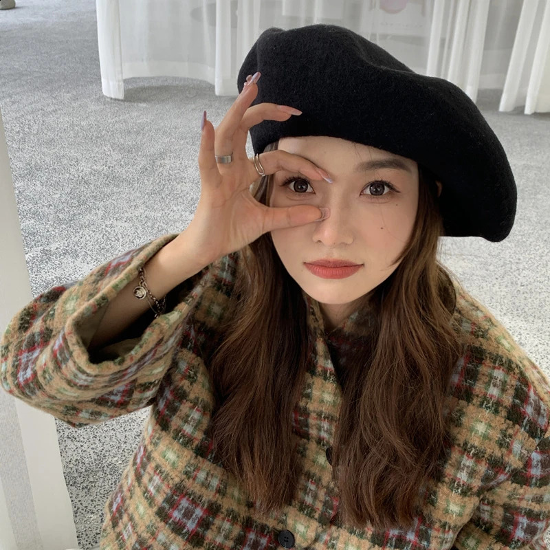 Womens solid color oversized beret in autumn and winter plus sizes lined with wool beret size L cloud hat 240921