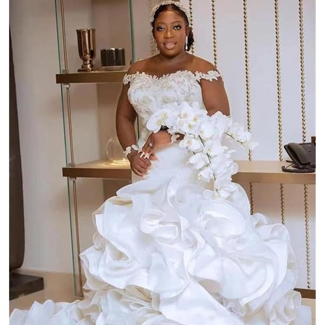 Mermaid Crystals Wedding Dresses Beading Appliqued Bridal Gowns For Bride Robe De Mariee Plus Size 01