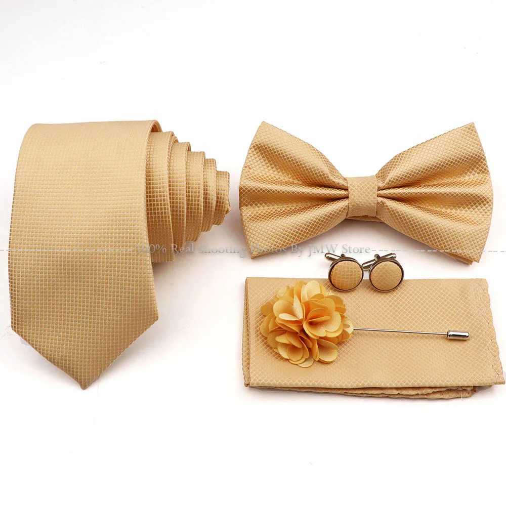 5 Pcs Slim Plaid Tie Set Polter Blue Necktie Bowtie Cufflink Brooch For Gro Suit Wedding Cravat Shirt Accessory Gift Y240925