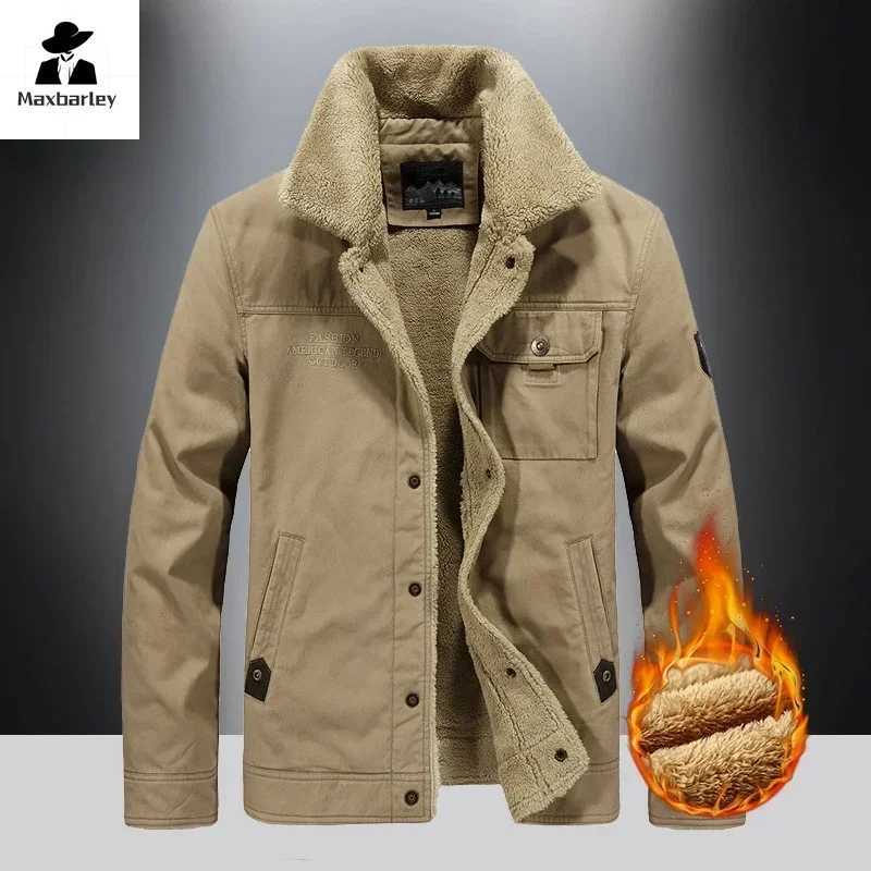 Winter wool lined denim jacket mens high-quality thick lambswool warm park outdoor hiking camping cold work clothes Y240925