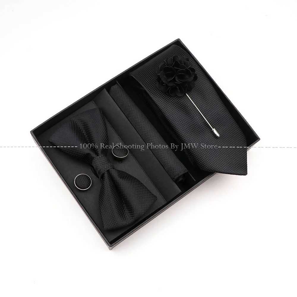 Great Quality Birthday Gift Tie Hanky Cufflink Set With Box Slim Plaid Necktie For Men Formal Clothing hbre Gift for Boyfriend Y240925