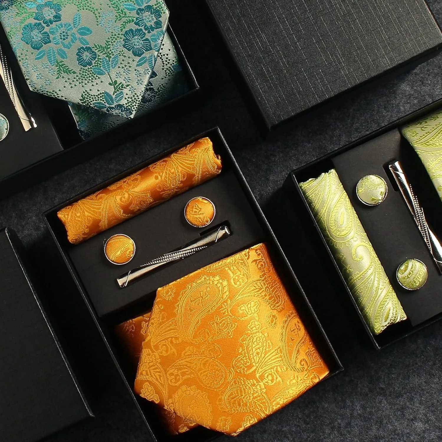100% silk brand tie handle cufflink set mens necklace holiday gift box blue gold set accessories suitable for workplace holidays Y240925