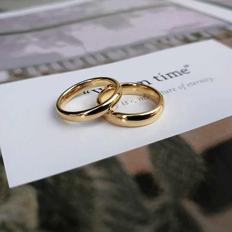 Simple 2/4/6mm stainless steel wedding ring gold smooth womens couple ring fashion jewelry W240925