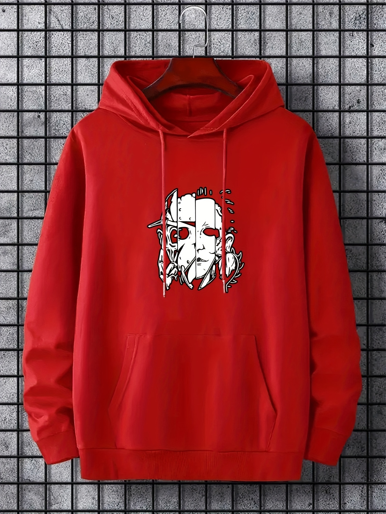 Men's Oversized Hoodie With Geometric Print - Casual Pullover Sweatshirt For Fall & Winter, Machine Washable