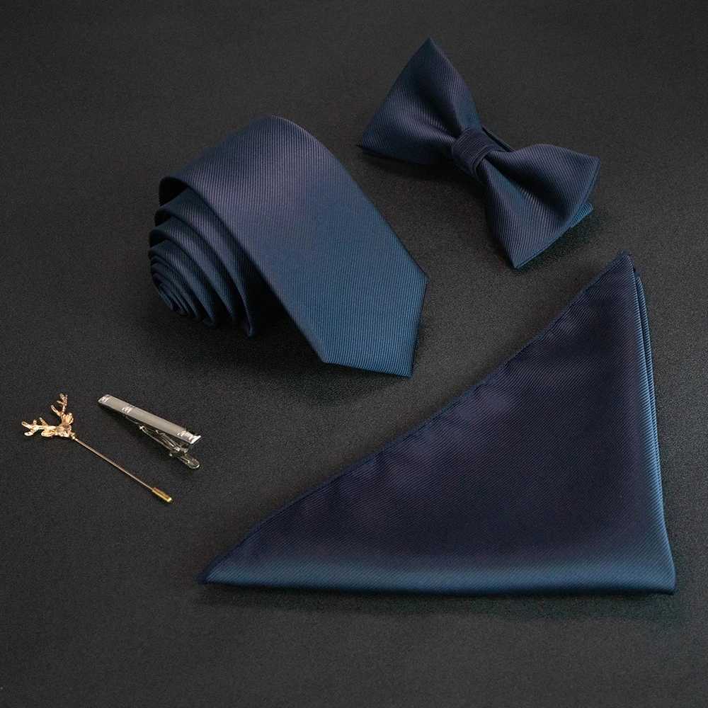 JEMYGINS New Solid Color 6cm Silk Mens Tie Set Jacquard Knitted Collar Tie Handle Pin Set Red and Green Business Wedding Y240925