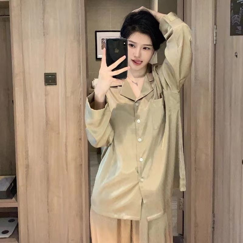 2024 New Couple Green Pyjamas Sets Ladies Long Sleeve Fashion Casual Sleepwear Pamas Set Men Turn-down Collar and Button Home