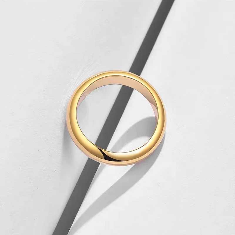 Fine 4mm round 18K gold ring that does not fade womens simple wedding band couple gift jewelry W240925