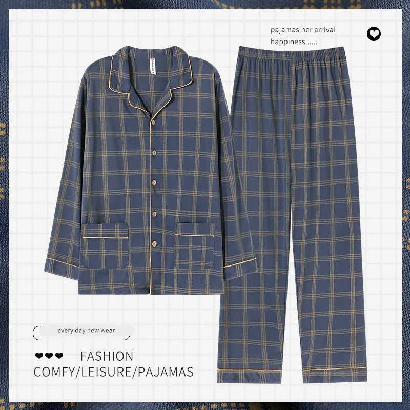High Quality Cotton Mens Cardigan Sleepwear Autumn Spring Long Sleeves Nightwear 2 Pieces Pajamas Set Male Plus Size 4XL 5XL Homewear T250225