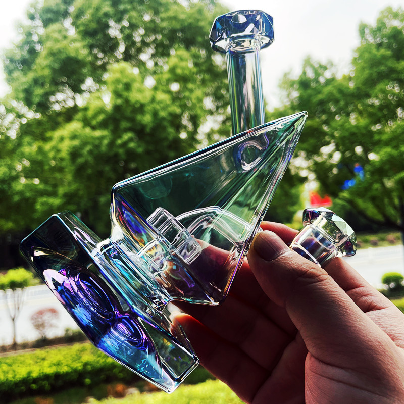 Glass Rainbow Chromed Waterpipe Recycle Bong Hookah Smokingpipe