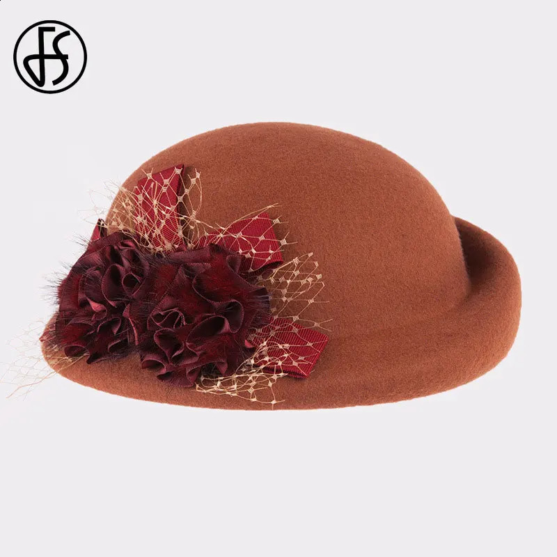 Elegant 100% wool beret French womens hat winter black fedora church hat wedding hat womens felt flower hat pillowcase hat church hat 240921