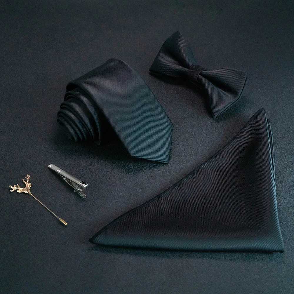 JEMYGINS New Solid Color 6cm Silk Mens Tie Set Jacquard Knitted Collar Tie Handle Pin Set Red and Green Business Wedding Y240925