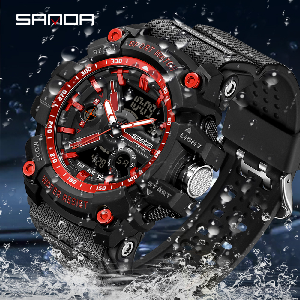 SANDA 3179 Digital Men's Military Watch 50M Waterproof Watch Dual Display Quartz Sports Watch Men's Night Light Relogio Masculino 07