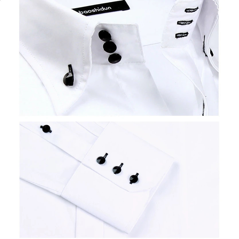 Mens Long Sleeve Dress Shirt Button-down Collared Formal Business Casual Shirt Korean Fashion Slim Fit Shirts Black Red 240925