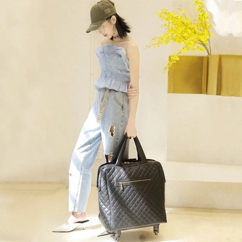 air box Women's suitcase 100% PU light portable travel trolley bag small rolling luggage female brand boarding 18 inch handbag