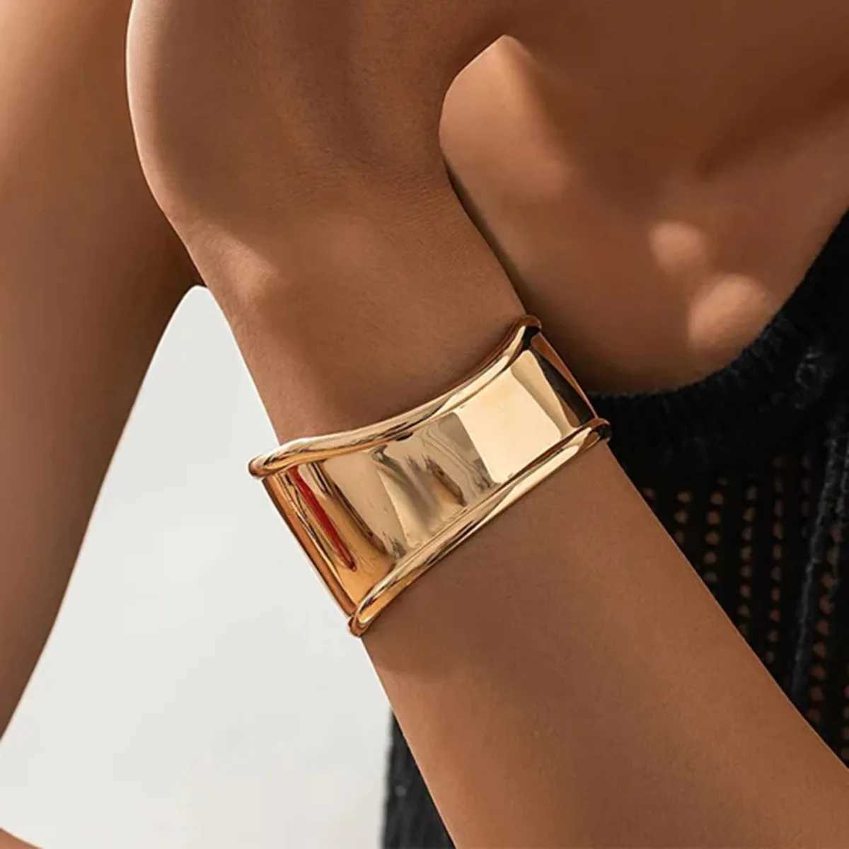 CARLIDANA High Quality Stainless Steel Metal Wide Cuff Open Bracelet Bangle Fashion Waterproof Personalized Unisex JewelryX240925