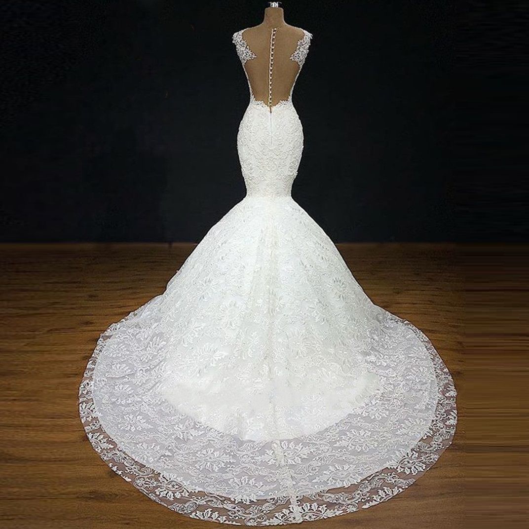 Plus Size Mermaid Wedding Dresses Illusion Scoop Bridal Gowns Lace Appliqued De Novia Arabic Aso Ebi Urious Beaded Vestidos 01 6660312