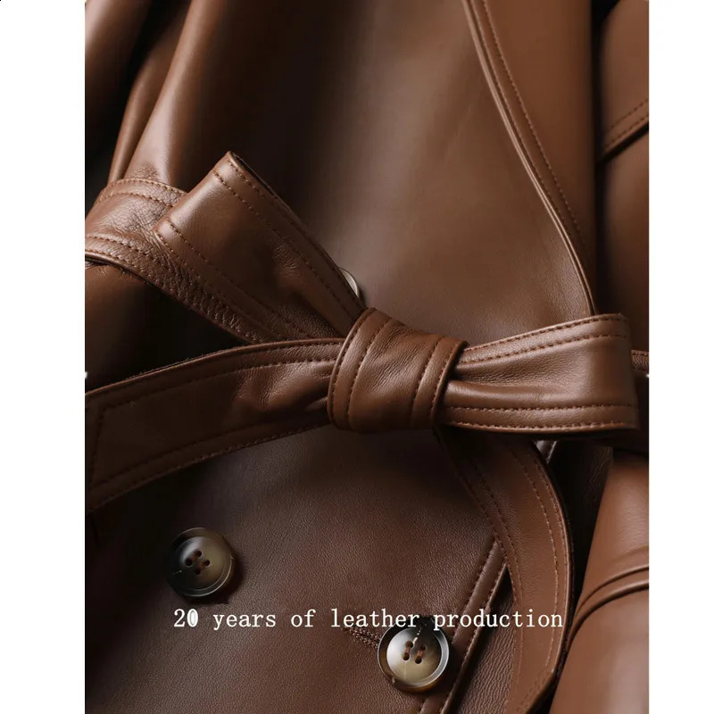 Womens sheepskin suit jacket weight loss belt MIDI length genuine leather coat spring and autumn 240924