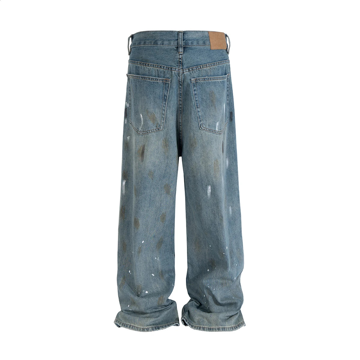 Graffiti ink splatter mud dyed bagged jeans suitable for men and women street washing loose casual denim Trojan horse oversized cargo 240924