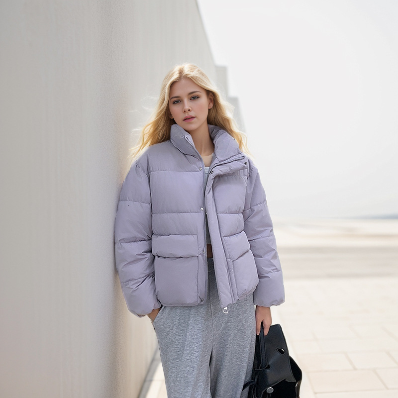 Puffer Jacket Winter Clothing New Korean Version Milk Fufu Light Blue Stand Collar Thick Down Cotton Jacket Short Bread Jacket Cotton Jacket for Women