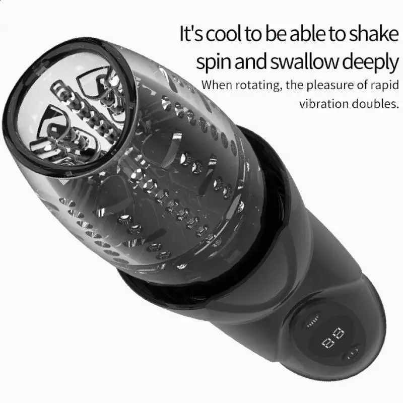 Tornado Masurbator 10 Vibration 5 Rotating Transparent Sleeve Oral Delayed Endurance Masturbation Cup Sex Toy 240914