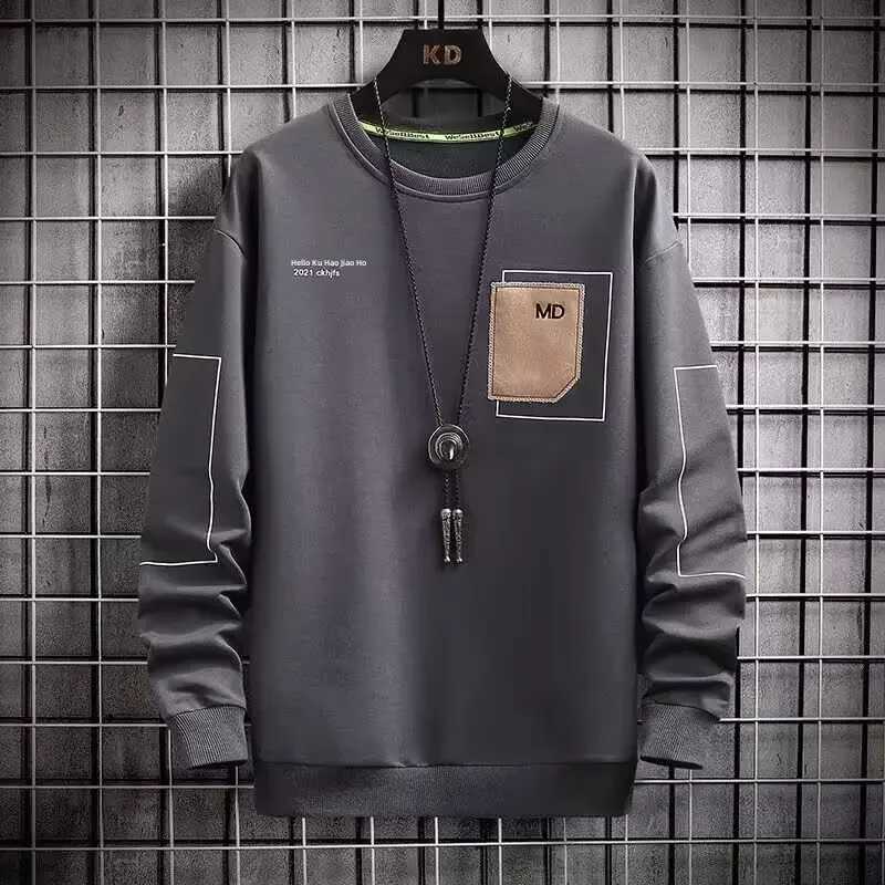 Fashionable Color Block Inner Base Layer Mens Round Neck Sweatshirt New Style Korean Trendy Casual Loose Fit Autumn WinterX240925