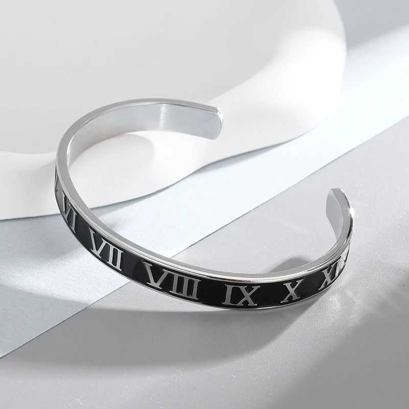 Stainless Steel Roman Numeral Open Bangles Mens Cuff Bracelet Couple Charm Trendy Jewelry GiftX240925