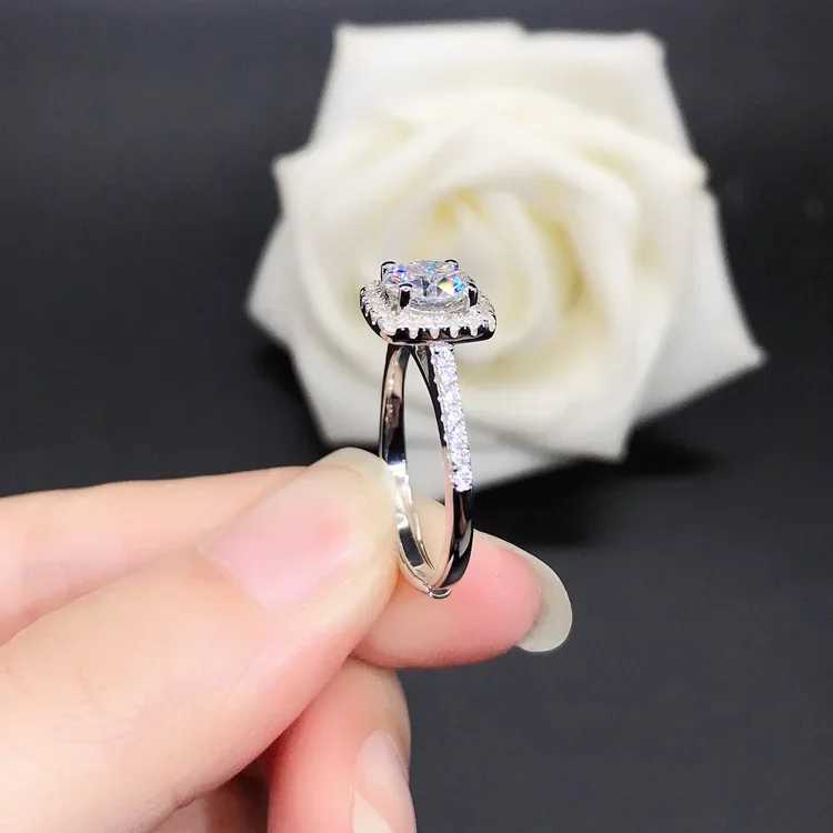 Solid 14K white gold AU585 square set diamond ring open adjustable moissanite diamond ring wedding ring W240925