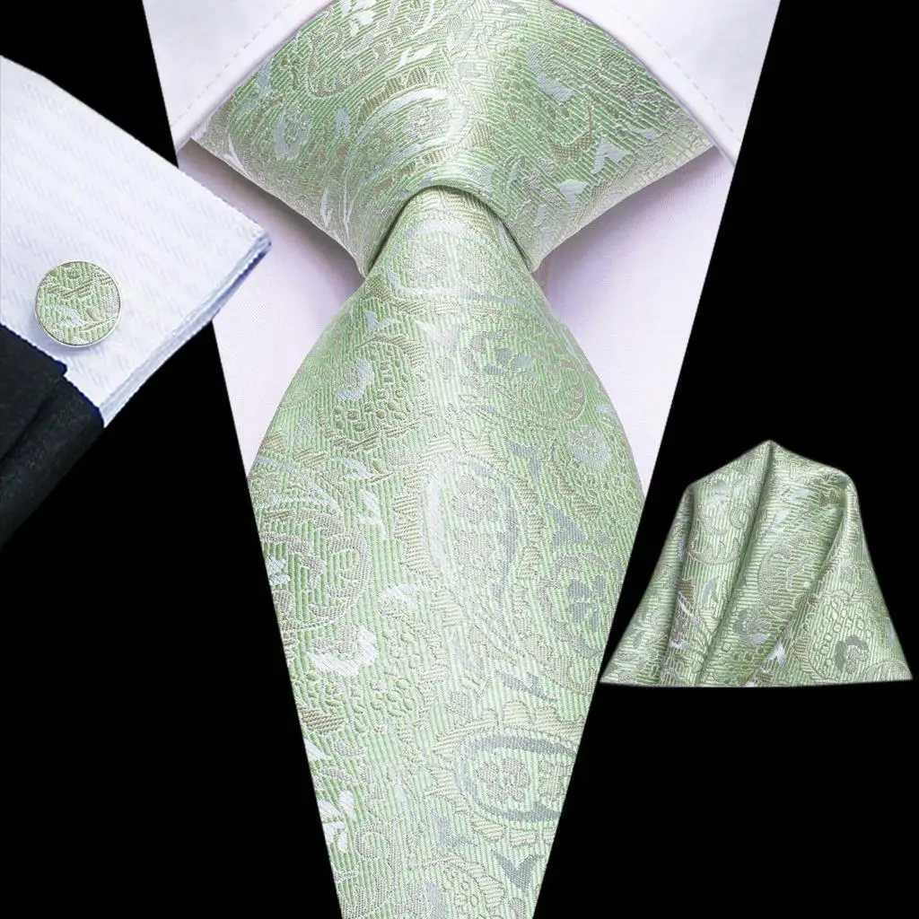 Sage Green Paisley 2022 New Fashion Brand Ties for Men Wedding Party Necktie Set Handky Cufflinks Gift Wholes Hi-Tie X2504071