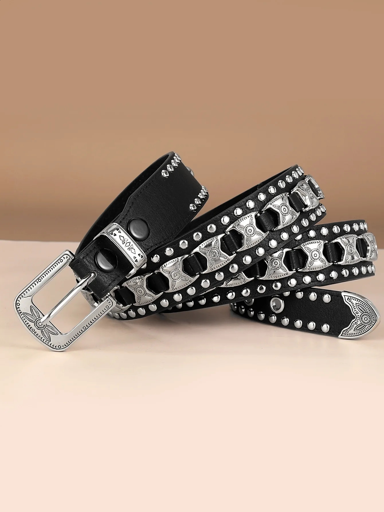 Maikun mens European and American punk with fashionable womens rivet wide waist crossover jeans unisex style 240921