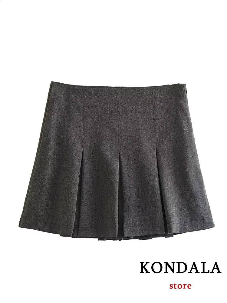 TRAFZA Vintage Dark Grey Mini Skirts Women Ruffles Pleated Sexy Shorts Skirts Female Fashion Streetwear Mujer Faldas 240914