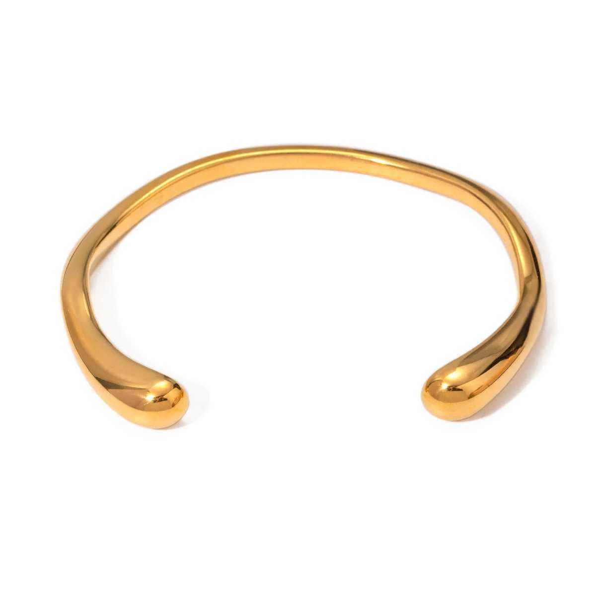 18K PVD Plated Stainless Steel Round Smooth Minimalist Fine Polished Open Bracelet Bangle Rust Proof Metal Attractive JewelryX240925