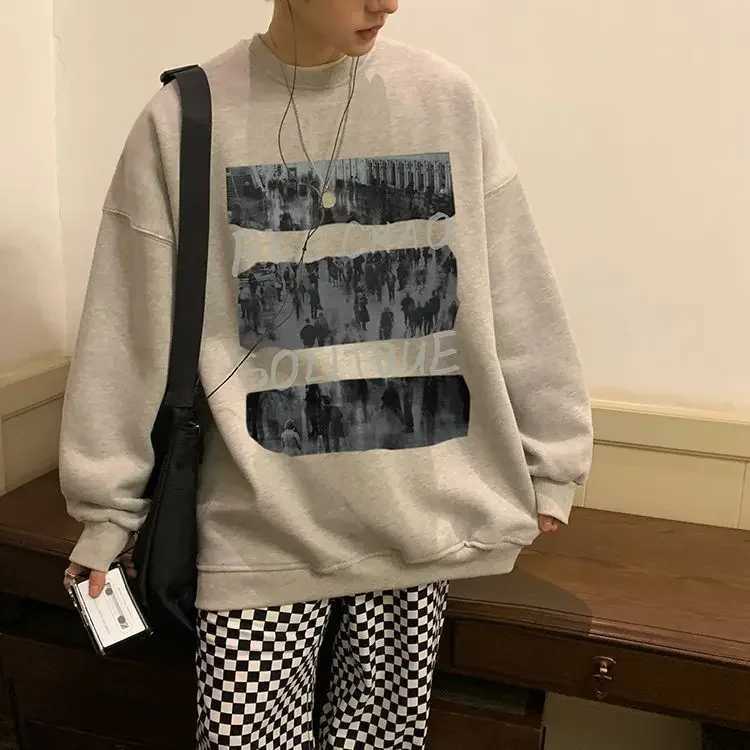 Sweater ins trendy brand men spring and autumn oversize high street jacket autumn loose round neck hoodless ins American styleX240925