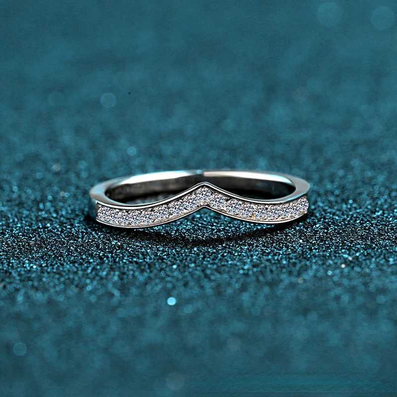 Moissanite ring S925 pure silver womens V-shaped wedding band engagement exquisite jewelry W240925