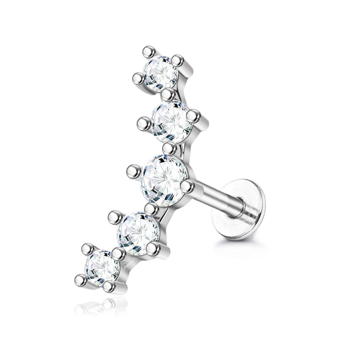 G23 Titanium Cartilage Earrings for Women 16G Pure Titanium Flat Back Stud for Sensitive Ear Cartilage CZ Stud Earrings Internally Threaded Conch Heli