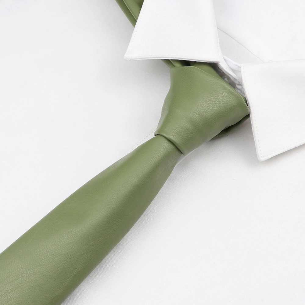 Mens new PU leather tie in casual colors of red black blue PU collar wedding set business shirt accessories Y240925