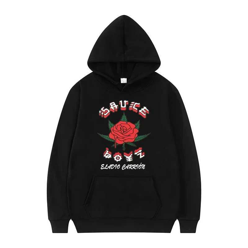 Autumn and Winter Casual Fashion Sweatshirt Eladio Carrion Sauce Boyz Rose Print Sweatshirt Round Neck and Hooded SweatshirtX240925