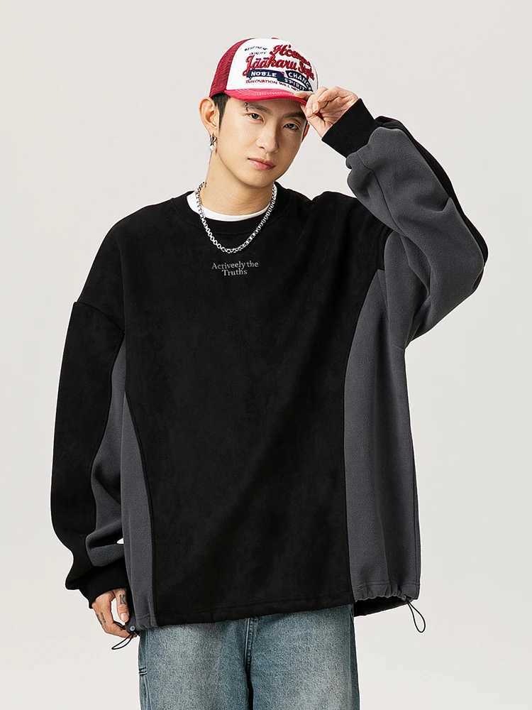 Sweatshirt Mens American Retro Collision Color Splicing Round Neck Hoodie Womens Fall Winter Versatile Pullover SweatshirtsX240925
