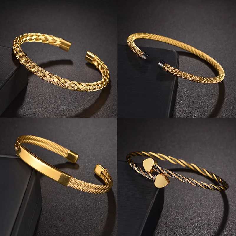 Hip Hop Stainless Steel Bracelet Adjustable Open Cuff Charm Bangle for Men Women Punk Heart Bracelets Lovers Jewelry GiftsX240925