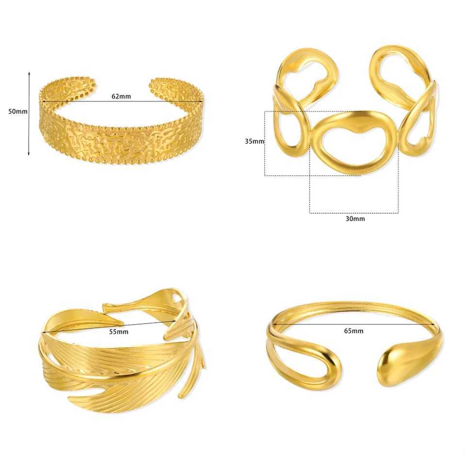 Classic Chunky Leaf Geometry Openning Bangles Bracelet For Women Cuff Bracelet Gold Color Stainless Steel Hand Ornament GiftX240925