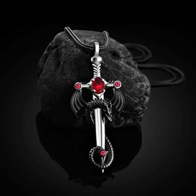 Fashion Men Stainless Steel Dragon Sword Necklace Hip Hop Necklaces for Men Stainless Steel Jewelry Halloween Anniversary GiftX240924