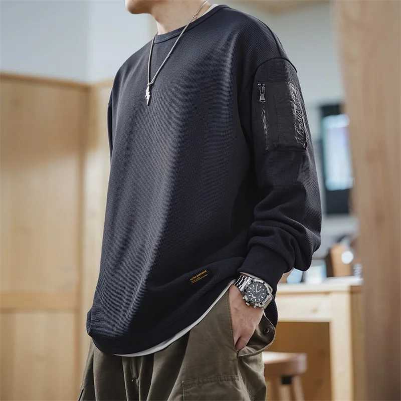 Maden Workwear Mountain Outdoor MA1 Waffle Sweatshirt Functional Wind Drape Versatile Round Neck Long-sleeved T-shirt MenX240925