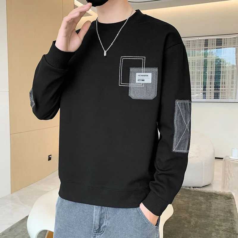 New Spring and Autumn Fashion Brand Premium Round Neck Loose and Versatile Handsome Spliced Casual Mens Long Sleeve SweaterX240925