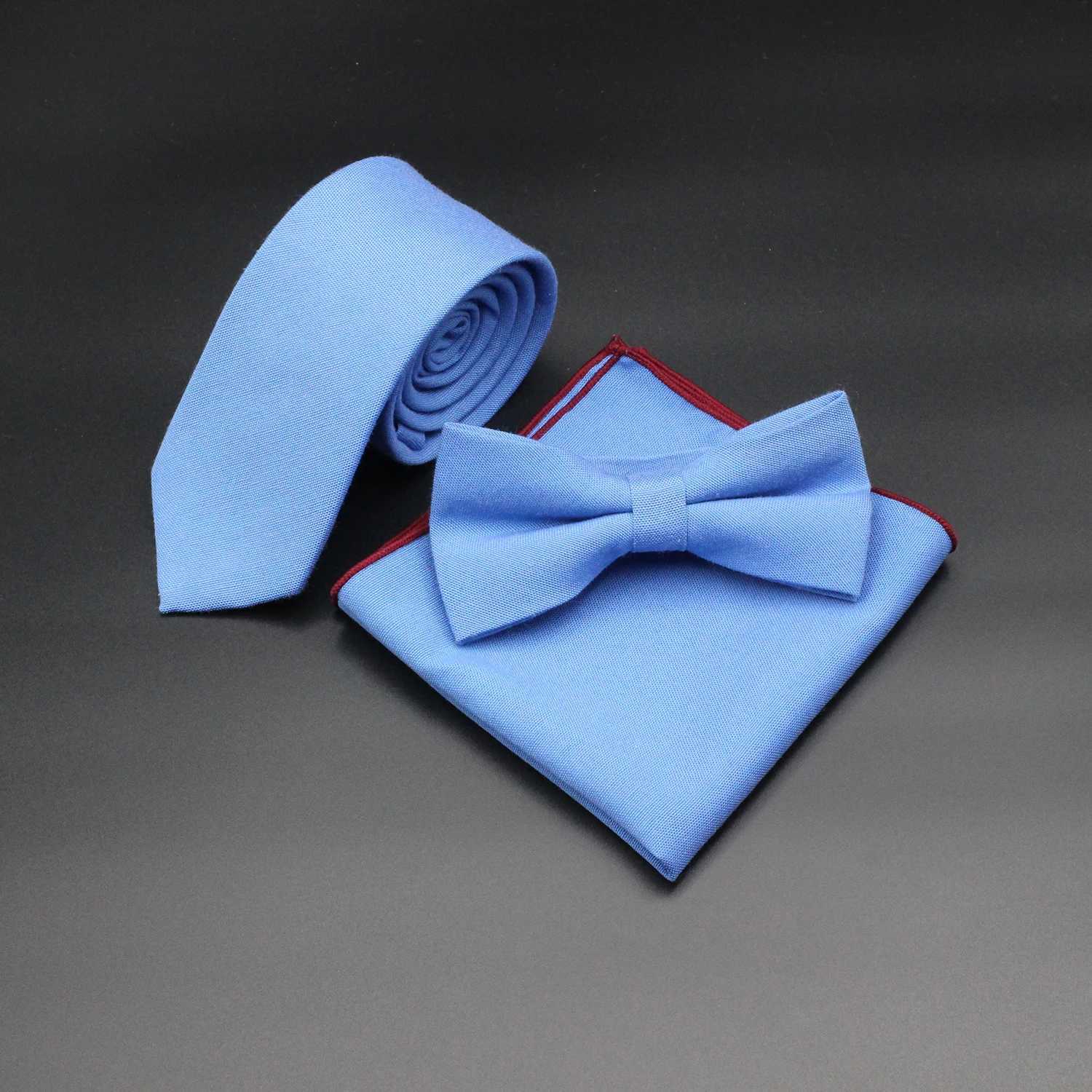 New mens solid color tie tight fitting casual anti wrinkle collar wedding dress collar blue gray tie gift accessories Y240925