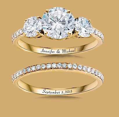 2-piece/set luxury and fashionable wedding ring set suitable for womens shiny round cut zircon rings gold party crystal jewelry accessories W240925
