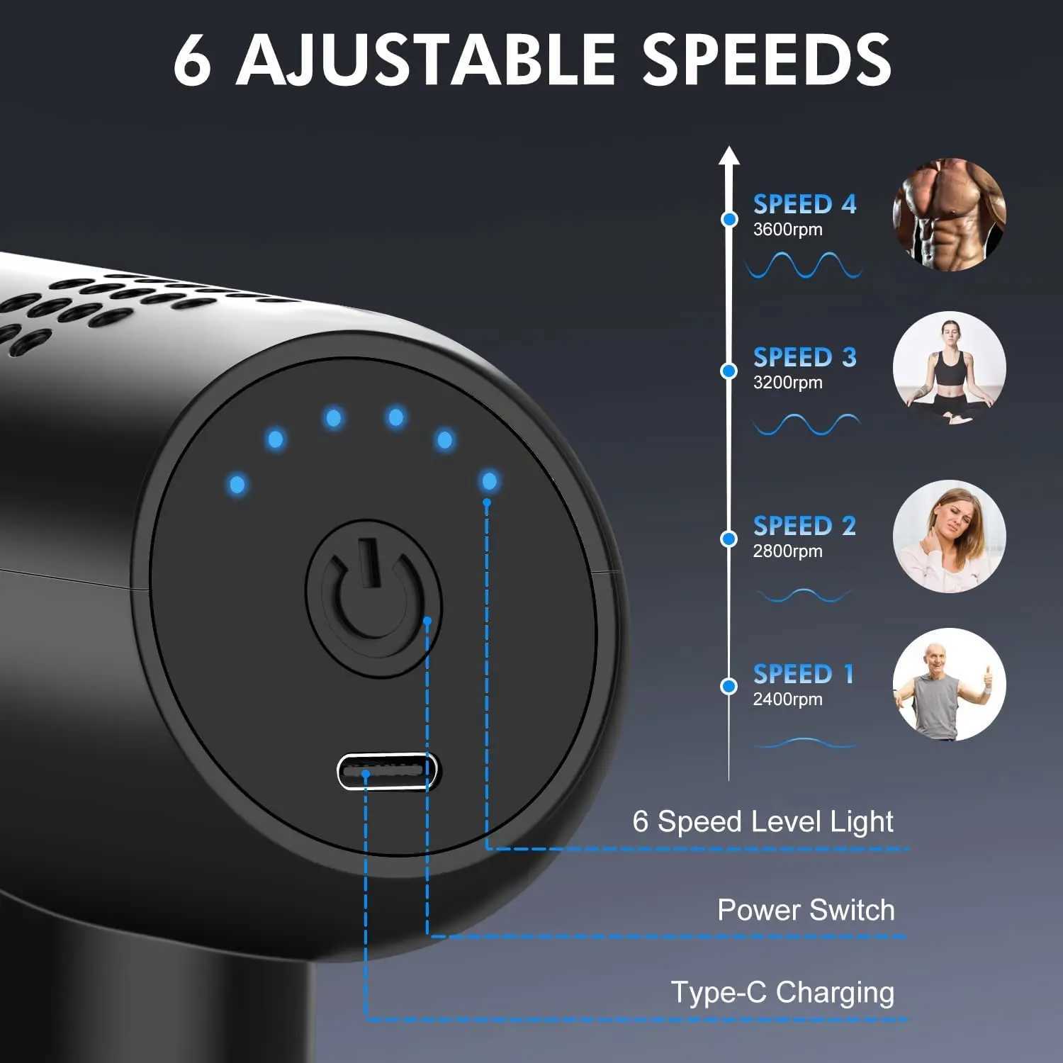 Professional 6-speed 4-head massage gun deep tissue sensation body muscle massager back neck shoulder leg pain relief gift W240924